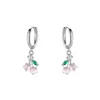 Stud Oorbellen VOQ Zilver Kleur Fruit Kers Hanger Dames Roze Zirkoon Fee Mode Boheemse Sieraden Cadeau