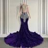 Luxury Purple Sequin Mermaid Prom Gala Gown Women Silver Beaded Long Dress 2024 for Black Girls 240226