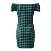 Casual Dresses Women's Plaid Print kjolklänning med lös axel Sexig påse skinkor kvinnor