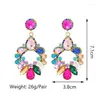 Boucles d'oreilles pendantes en alliage géométrique, incrustation de strass en verre plaqué or pour femmes, lustre goutte