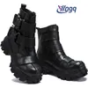 Buty modne oryginalne skórzane motocykl mundur militarny gotycki czaszka punk platforma punkowa Mid-Calf Western Cowboy