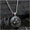 Pendant Necklaces Vintage Wolf Necklace Punk Street Rock Norse Stainless Steel Odin Head Men Fashion Jewelrypendant Drop Delivery Dh7Xe