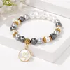 Charm Bracelets 26 Initial Letter Bracelet Colorful Shell Pearl Bead A-Z Alphabet Name Stretch Bangle Jewelry Gift For Women Men