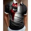 Men's Polos Tiger Stripe 3D Printed Summer Zipper Collar Polo Shirt Casual Short Sleeve Oversized Pullover Fashion Tops Men Clothing