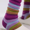 Women Socks Autumn Winter Fashion For Woman Concave Convex Three-dimensional Stripes Colorful Cotton Mid Tube Soft Sport Casual Sox