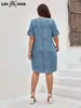 Lih Hua Womens Plus Size Denim Dress Summer Chic Elegant Dress for Chubby Womens Woven Cotton Dress 240219