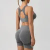 Aktive Sets Yoga BH Shorts Set Frauen Activewear Outfit Übung für hohe Taille Leggings mit Sport U-Ausschnitt Fitness
