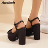 Klänningskor Aneikeh 2024 Fashion Crystal Decoration Open Toe High Heel Women Platform Party Sandaler Ankel Buckle Strap Black Size 36-40