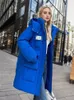 Trenchs de femmes Manteaux de coton Manteau Femmes Vert Lâche Épais Chaud Parkas à capuche 2024 Mode d'hiver Coréen Poches arrière Vêtements