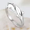 S925 Sterling Silver Plated Crystal Cute Dolphin Ring For Women Ladies Silver Rings Bröllopsfest smycken Justerbar storlek Parti