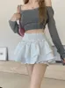 Jupes Lolita Jupe Kawaii Mini Femmes Mignon Sexy Balletcore Blanc Élastique Taille Haute Une Ligne Volants Patchwork Shorts Coréen