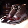 Men Short Round Toe Boots Brown Lace-up Flock Ankle Strap Black for Botas De Hombre 709