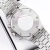 럭셔리 남성용 시계 마스터 실버 스테인리스 스틸 케이스 단색 다이얼 달리기 두 번째 움직임 보울 버클 41mm