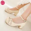 shoes Lolita Shoes Women High Heels Vintage Hollow Flowers Ankel Strap Bow Cute Girls Princess Party Students Lovely Pumps Size 3448