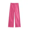 Kvinnors jeans ZW Premium Marine Straight High-midjiga jeans med bakre lappfickor Sömlösa Hems Front Zip Fly med toppknappen