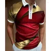 Men's Polos Tiger Stripe 3D Printed Summer Zipper Collar Polo Shirt Casual Short Sleeve Oversized Pullover Fashion Tops Men Clothing