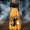 Vestidos casuales para mujer Halloween manga larga cuello redondo vestido de cintura alta de moda pequeño corto para mujeres