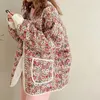 Women's Trench Coats Oversized Coat Women Sweet Fashion Cotton Jackets Female Chic Floral Print Padding Parkas Ladies Casual Loose Down