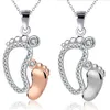 Crystal Big Small Feet Pendants Halsband Mamma Baby Monthers Day Gift Jewelry Simple Charm Chain Neckless Jewelry Gift190k