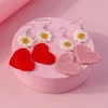 Dangle Earrings Aihua Cute Handmade Knitted Red Heart For Women Girl Fashion Crocheted Daisy Party Jewelry Gifts
