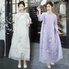 Etniska kläder 2024 Kinesiska förbättrade Qipao Chiffon Dress Cheongsam National Flower Embroidery A-Line Oriental Banket Party Evening Evening