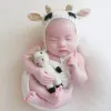 Fotografie pasgeboren baby fotografie prop haak gebreide muts met knuffel met knuffel voor poppenspeelgoed set babykleding kostuum