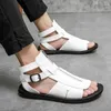 Sandalen 2024 Sommer Männer Schuh Mode Lässig Schwarz/Weiß Römische Bänder Kombination High Top Flache Ferse Atmungsaktiv Bequem