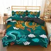 3D-Drachen-Bettbezug, Königin, exotisches Tier, Bettwäsche-Set, Mikrofaser, asiatische Kultur, Tröster, King-Size-Bett, für Erwachsene, Frauen, Mädchen, 240226