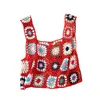 Women's Tanks Summer Crochet Tank Top 2024 Colorful Floral Embroidery Knit Vest Tops Boho Camisole Beachwear