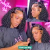 Perruque Bob Lace Front Wig Remy brésilienne bouclée, cheveux naturels, Deep Wave, avec Closure 4x4, pre-plucked, courte, pour femmes