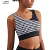 Tenues Lycra tissu pied-de-poule Patchwork soutien-gorge de sport à fort impact soutien complet entraînement femmes en cours d'exécution à armatures gymnase Fiess haut