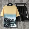 Survêtements pour hommes Mode d'été Imprimer Survêtement Hommes 2022 Harajuku 2 pièces T-shirts Ensembles Casual Mens Outfit Costume Respirant T-shirts et Shorts Ensemble Q240228