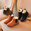 Chaussures d'extérieur pour enfants, bottes à la mode pour enfants, bottes d'équitation en cuir souple, chaudes et en fourrure, bottines décontractées pour bébés filles, automne-hiver 2023