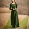 Casual Kleider Vintage Langarm Schatz Kleid Für Frauen Frühling Herbst Solide Panel Gericht Plus Größe Gothic Robe