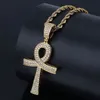 18K goud en wit vergulde diamant Ankt sleutel van leven kruis hanger ketting zirkonia hip hop rapper sieraden voor mannen292x