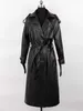 Trench lungo in pelle da donna autunno lungo 2024 con risvolto nero morbido finto trench per donna cintura con gonna elegante moda di lusso