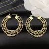 18k Gold Plated Luxury Brand Designers Letters Stud Clip Eartrop Round Geometric Famous Women Inlay Crystal Rhinestone Metal Earring Wedding Party Jewerlry