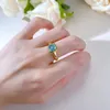 Küme halkaları Vinregem 7 mm Asscher Kesim Aquamarine Taş Vintage 18K Altın Kaplama 925 STERLING Gümüş Yüzük Kadın Nişan Takı