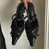 Sapatos 735 fêmeas finas para saltos altos apontados de pé elegantes sandálias de slingbacks slingbacks calçados de moda Bombas negras 240223 326