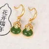 Orecchini pendenti Giada naturale di Hetian Verde Calabash Collana con pendente in stile etnico Anello da donna retrò aperto con personalità Accesso femminile