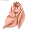 Scarves 2023 New Solid Color Macaron Scarf Winter Fashion Imitation Cashmere Fringe Warm Scarf Woman Bufandas Invierno Mujer Poncho Q240228