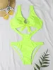 Costumi da bagno da donna 2024 Anello Link Monokini Costume da bagno verde Donna Un pezzo Sexy Cut-Out Costumi da bagno femminili Bagnanti Costume da bagno Nuoto Costume da bagno