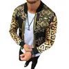 새로운 가을 남성 슬림 핏 레오파드 프린트 라운드 넥 재킷