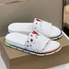 Designer Sandaler tofflor Summer Men Women Shoes Shaped Multicolor Flora Slides Gjuten fotbädd i svart tonalt gummisula med präglad logotyp vid yttersidan