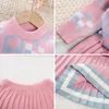 Bear Leader Girls Sweater Sets 2023 AutumnWinter Knit Set Geometric Printed TopStriped Pleated Skirt Two Piece 240226