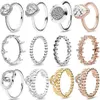 Autentyczny 925 Srebrny pierścienie Princess Tiara Crown Blawling Love He Heart CZ dla kobiet biżuteria zaręczynowa rocznica pand296u