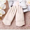 Gants en cuir véritable pour femmes, gants en peau de mouton rouge, mode automne et hiver, coupe-vent 224A