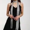 Moda klub nocny jasny jedwabny filtr przeciwsłoneczny Złoty srebrny błyszczący naszyjnik dla kobiet koronkowy frędzel imprezowy sukienka wieczorowa Scarf 240227