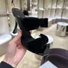 Sandals Bow Shaped Candy Pink Standing Velvet Model Of Socialite Square Toe Open Slim Heels Black High