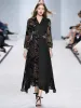Pista designer feminino de alta qualidade primavera moda chiffon impressão festa plissado sexy preto veludo assimétrico clássico vestido longo